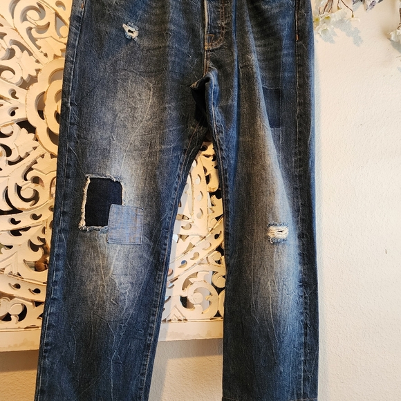 OVADIA NEW YORK STRAIGHT TAPER 003 DISTRESSES JEANS SIZE 32 - Picture 11 of 16